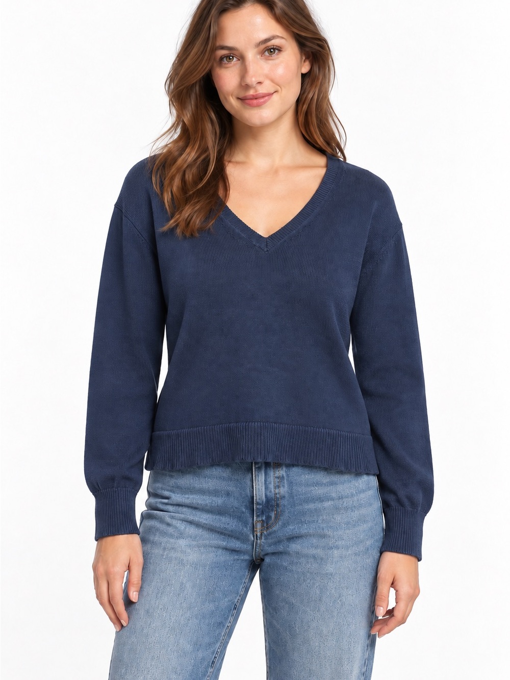 Everlane Navy 100% Cotton V-Neck Sweater Women’s M Boxy Cropped